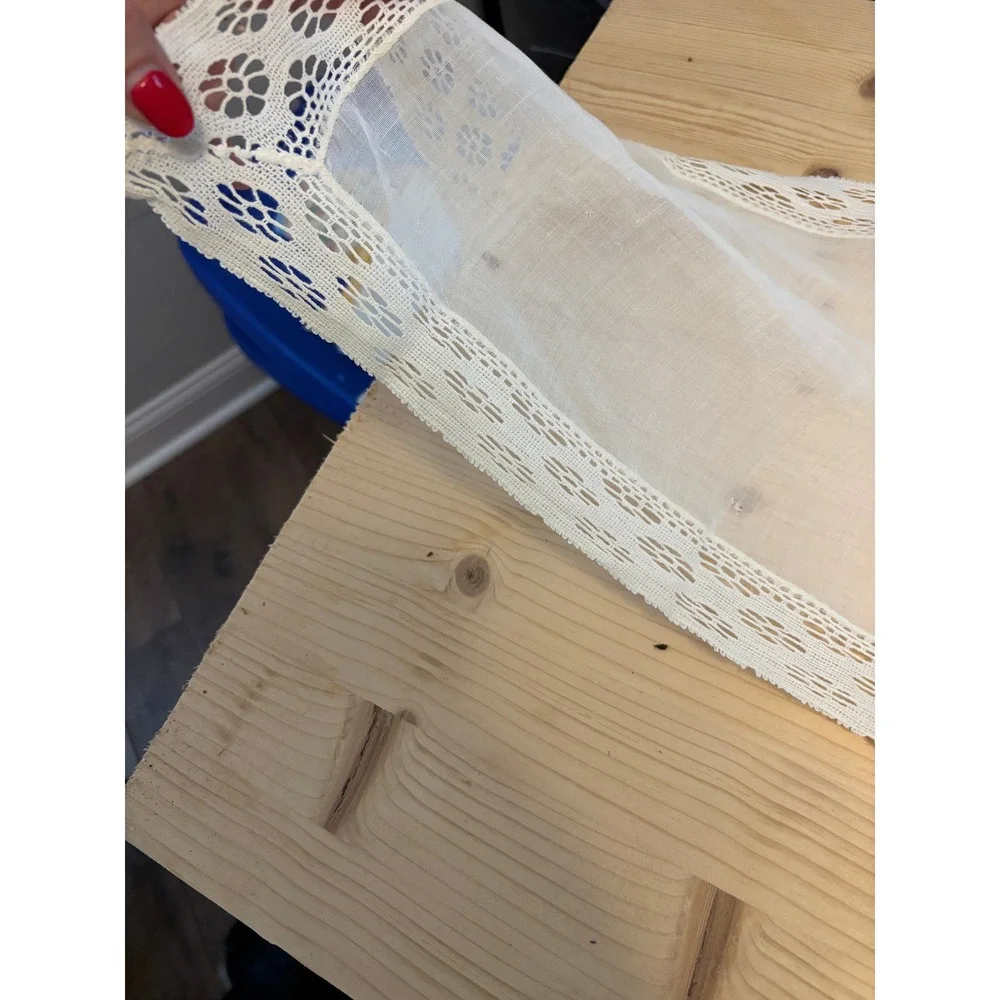 Vintage Sheer Lace Table Runner and 2 Placemats Set Embroidered Cream 3pc